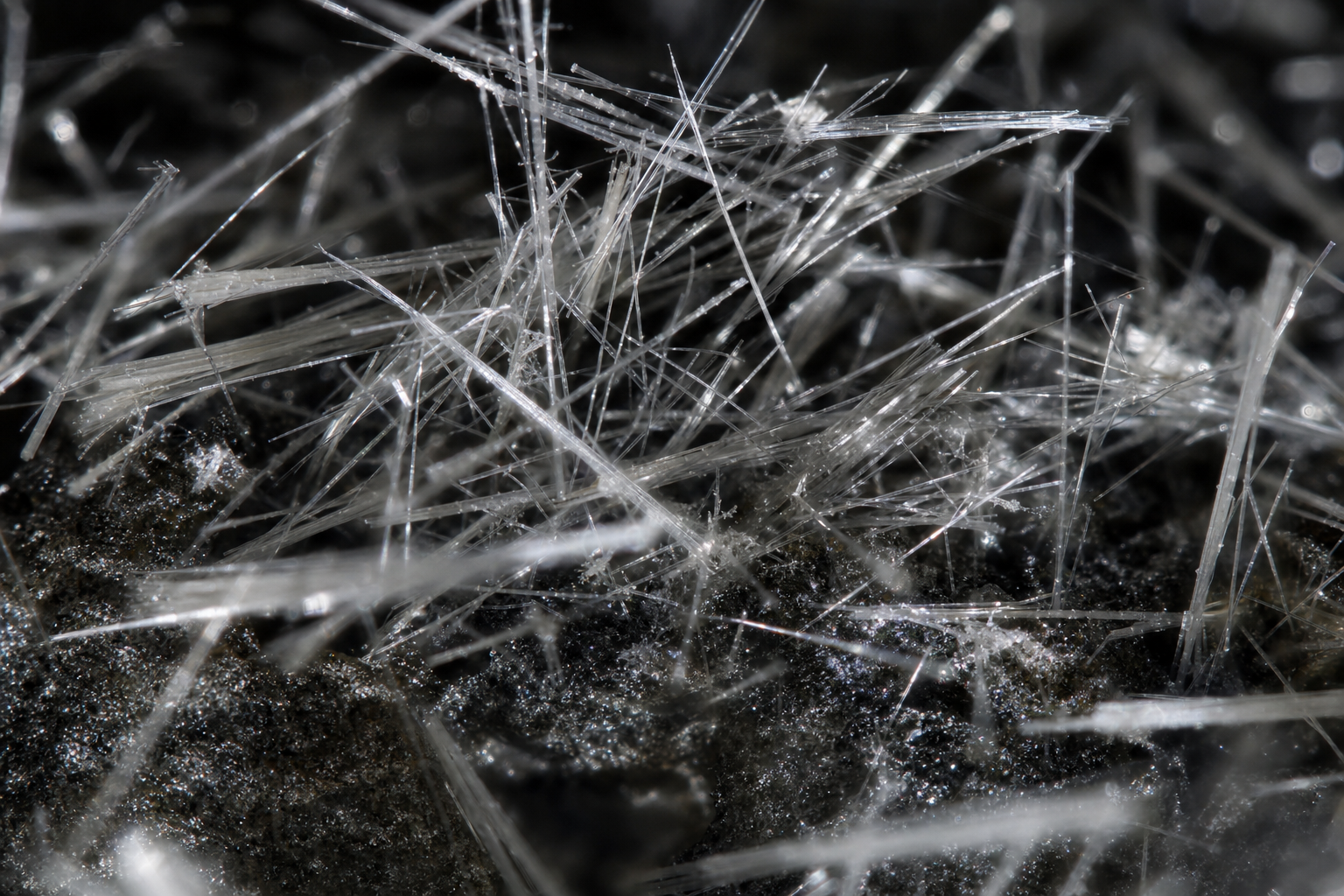 Extreme macro photograph of fiberglass strands under studio lighting