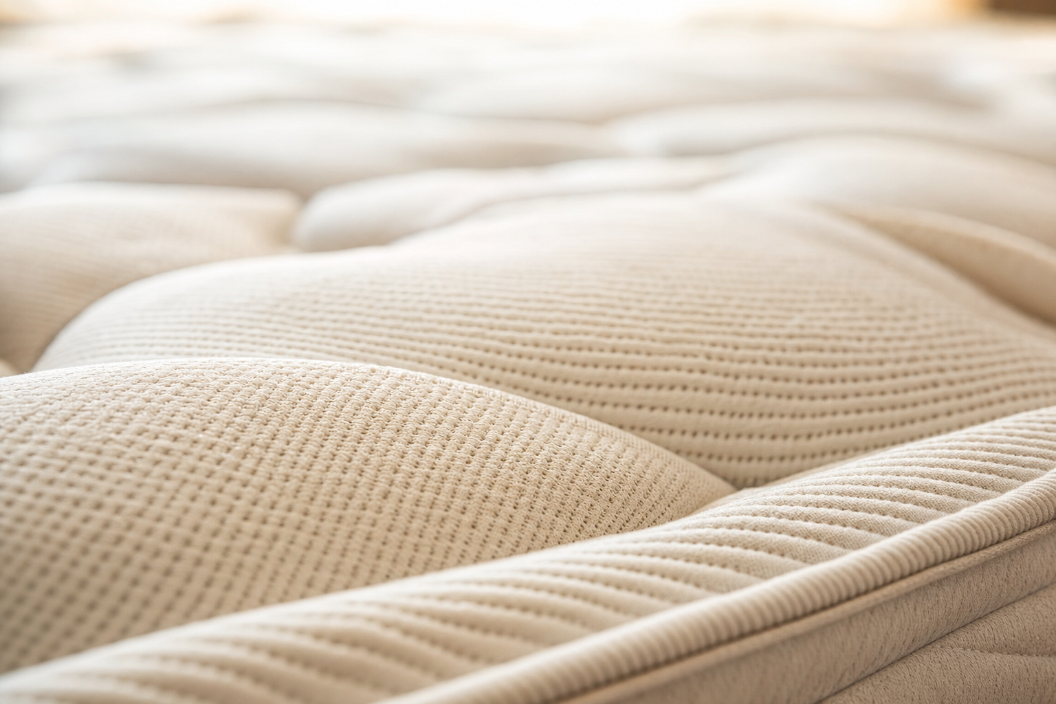 Cross-section of a mattress — the foam ages chemically across years of use, not just mechanically